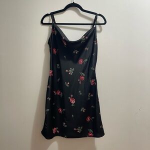 BP Black Dress with Red and Green Floral Design